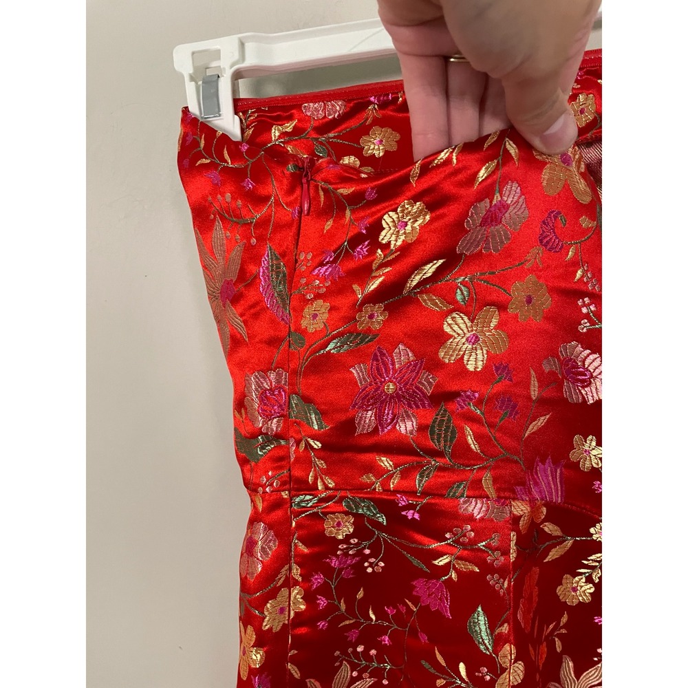 Lulus Make a Move Red Satin Floral Jacquard Strapless Midi Dress Size Large NWT - Picture 6 of 14